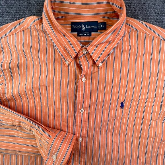 Ralph Lauren Button Up Shirt Long Sleeve Men’s XL Orange Striped Custom Fit - Picture 1 of 16